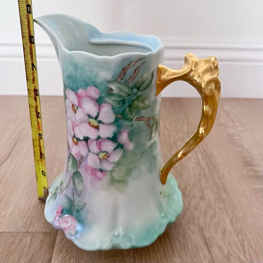 8.5” Hand Painted Flower Pitcher Tankard Artist Dorothy‎ Gunningham Signed 1973